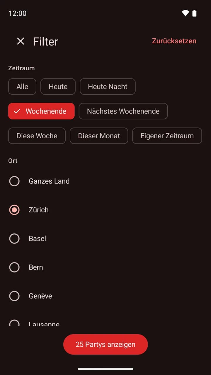 Android app: date and city filters